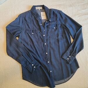 NWT Current/Elliot The Treasure Denim Shirt Large Chambray Button